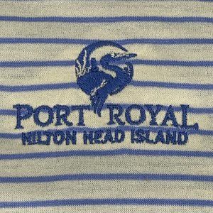 Men's Oxford Golf Polo Shirt Yellow Blue Stripes L Port Royal Hilton Head Island